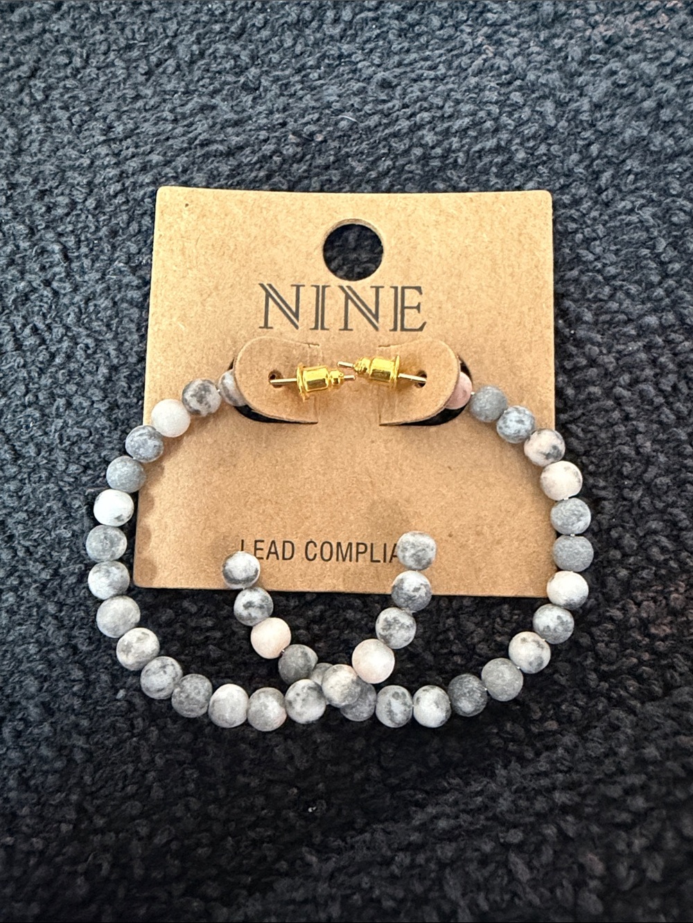 Gray Beaded Hoop Earrings - Stone Texture